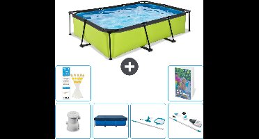 EXIT Rechthoekig Lime Frame Zwembad - 300 x 200 x 65 cm - Inclusief Pomp Afdekzeil - Schoonmaakset - Stofzuiger - 7-delig