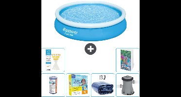 Bestway Rond Opblaasbaar Fast Set Zwembad - 366 x 76 cm - Blauw - Inclusief Filter - Onderhoudspakket - Solarzeil - Zwembadfilterpomp - 7-delig