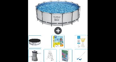 Bestway Rond Steel Pro MAX Zwembad - 457 x 122 cm - Grijs - Inclusief Pomp - Ladder - Afdekzeil - Onderhoudspakket - Stofzuiger - 8-delig