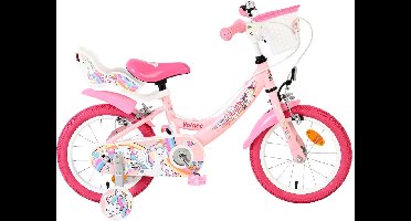 Volare Unicorn Kinderfiets - Meisjes - 14 inch - Roze - Twee Handremmen