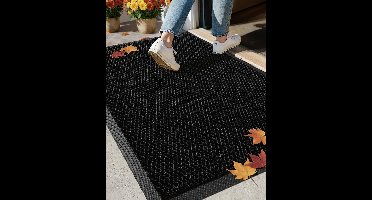 Vuilvangmat 43 x 76 cm – Vuilafstotende, platte deurmat – Buitenmat voor de entree – Antislip en eenvoudig te reinigen – Welkomstmat voor de voordeur (Zwart)