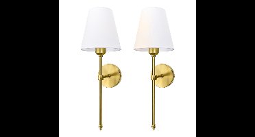 2 stuks Wandlampen, retro industriële wandlamp, badkamerwandverlichting met witte stoffen kap, voor E27-fittingen, geschikt voor slaapkamer, woonkamer, gang en keuken, Goud (lichtbron niet inbegrepen)