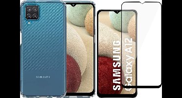 Hoesje geschikt voor Samsung Galaxy A12 - Screen Protector FullGuard - Back Cover Case ShockGuard Transparant & Screenprotector