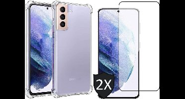 Hoesje geschikt voor Samsung Galaxy S21 Plus - 2x Screen Protector FullGuard - Back Cover Case ShockGuard Transparant & Screenprotector