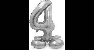 Folat - Cijfer 4 Zilver met standaard - 72 cm