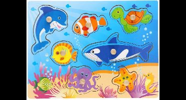 Houten Knopjespuzzel Oceaandieren - Noppenpuzzel Hout