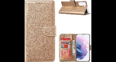 Hoesje Geschikt Voor Samsung Galaxy S21 Ultra Hoesje Geschikt Voor Samsung Galaxy S21 Ultra Portemonnee bookcase met Pasjeshouder - Goud