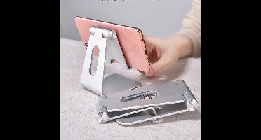 Zilver-Tablet Houder Opvouwbaar/Inklapbaar - Telefoon, iPhone & iPad Standaard voor Bureau of Tafel - Zilver