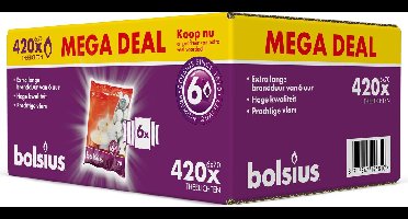 Bolsius - Grootverpakking Waxinelichtjes - 420 Stuks - 6 uur - Theelichtjes - Wit - 6 branduren