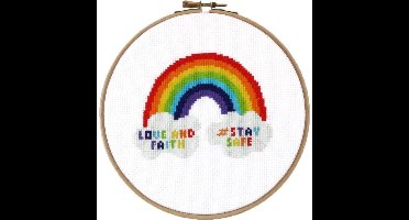 Pako Borduurpakket met telpatroon - Regenboog - 214.454 - voorgesorteerd garen - Aida wit - 17 cm Rond - DIY kit