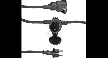 Rubberen verlengkabel met 4 contrastekkers - zwart - 10m