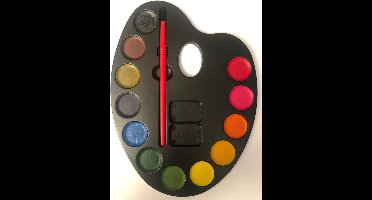 VERF PALET klein 12 KLEUREN Schilder waterverf voor kinderen set18 .5 cm lang - 14 cm hoog