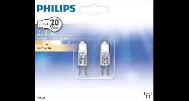 2 x Philips G4 12 volt Halogeen 14 Watt - vervangt 20 Watt G4 Halogeen Philips lampje Kleur = Warm Wit