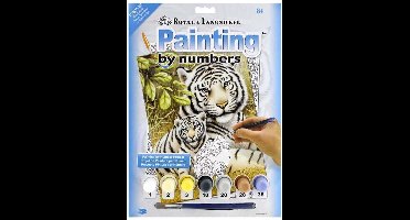 Schilderen op nummer - Paint by numbers - Dieren - Witte tijger met welpje 22x30cm - Schilderen op nummer volwassenen - Paint by numbers volwassenen