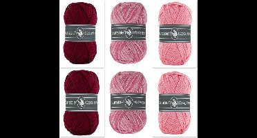 Katoen en acryl garen pakket - 6 bollen Cosy fine en Cosy fine faded - roze bordeaux - pendikte 4 a 4,5mm