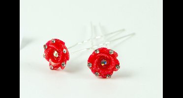 Haarpinnen bloem rood met strass.