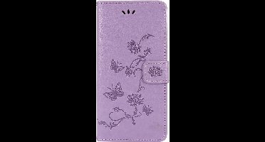 Shop4 - Samsung Galaxy M31s Hoesje - Wallet Case Bloemen Vlinder Paars