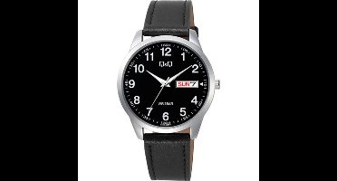 Q&Q C32A-008PY-Horloge-Duidelijke wijzerplaat-Dag/Datum aanduiding-Lederen band-42MM