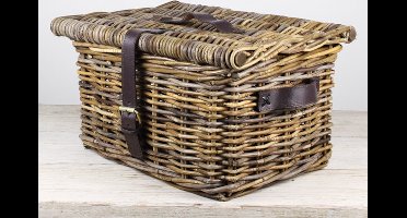 MigoStyling - Kinder Fietsmand - Rotan - Fietsmand met Leer - MigoStyling - Bruin - 43x33x25 cm - Eenvoudig te Bevestigen