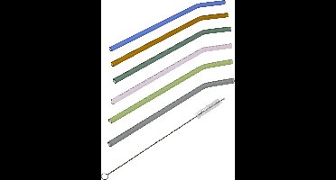 HI rietjes gebogen - set 6x - glas - met rager - gekleurd - 23 cm