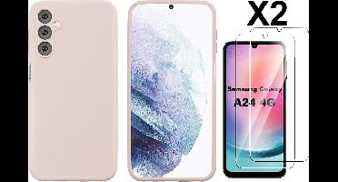 Hoesje Geschikt Voor Samsung Galaxy A24 Hoesje siliconen Pink Sand zacht siliconen hoesje TPU backcover - Met Screenprotector - 2 stuks