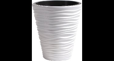 Prosperplast Plantenpot/bloempot Sand Dunes - buiten/binnen - kunststof - wit - D39 x H43 cm - met binnenpot