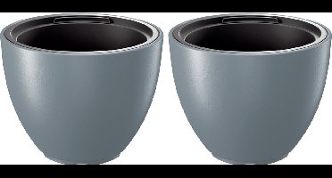 Prosperplast Plantenpot/bloempot Sevilla - 2x - buiten/binnen - kunststof - lichtgrijs - D39 x H30 cm - met binnenpot