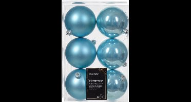 Decoris kerstballen - 12x - 8 cm - kunststof - ijsblauw / suiker blauw