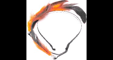 Festival/Ibiza diadeem met hanger 4 veren oranje-zwart - Koningsdag