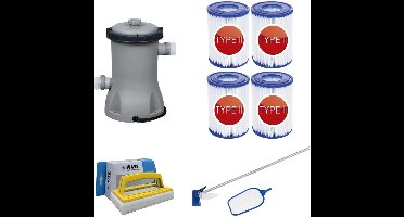 Bestway - Zwembadstofzuiger AquaReach & Zandfilterpomp 3028 L/u & Filterbollen 1000 g & WAYS Scrubborstel