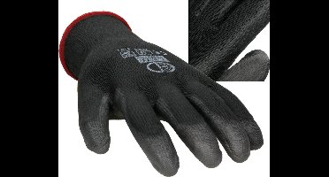 Werkhandschoenen 24 paar met PU coating Zwart Maat S