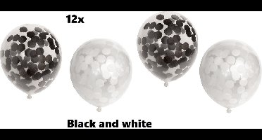 12x Confetti ballonnen Black and white - papier confetti - Festival thema feest ballon verjaardag