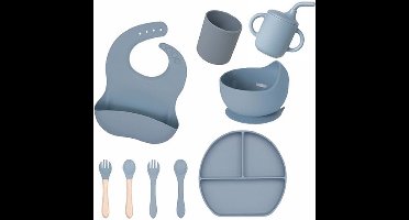 8-DELIGE SILICONEN KINDERSERVIES SET MET BORD EN KOM MET ZUIGNAP-DOESKIN ZAND