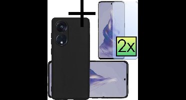 Hoesje - Met 2x Screenprotector - Geschikt voor OPPO Reno 8T 4G - Sterk & Shockproof - Back Cover - Siliconen Case - Telefoon Hoes - Zwart