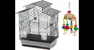 Vogelkooi - parkietenkooi - kanariekooi - Afgedekte voederbakjes - Zwart - 51 x 30 x 60,5cm