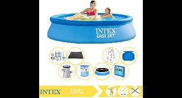 Intex Easy Set Zwembad - Opblaaszwembad - 244x61 cm - Inclusief Solarzeil Pro, Onderhoudspakket, Zwembadpomp, Filter, Solar Mat, Trap, Voetenbad en Zwembadtegels
