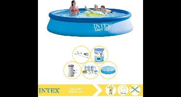 Intex Easy Set Zwembad - Opblaaszwembad - 396x84 cm - Inclusief Solarzeil, Onderhoudspakket, Zwembadpomp, Filter en Stofzuiger