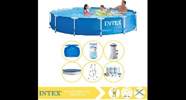 Intex Metal Frame Zwembad - Opzetzwembad - 366x76 cm - Inclusief Afdekzeil, Onderhoudspakket, Filter, Trap en Voetenbad