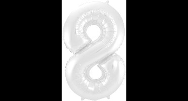 Folat - Folieballon Cijfer 8 Wit Metallic Mat - 86 cm