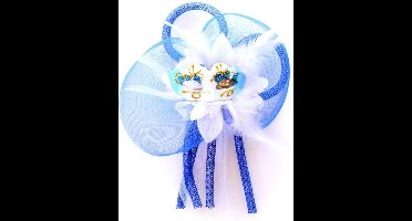 Broche bloem tubes en oogmasker blauw/wit