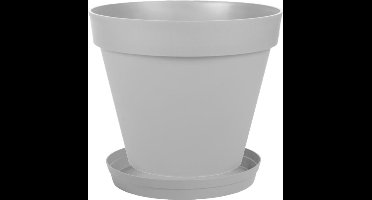 Bloempot Toscane kunststof grijs D30 x H26 cm inclusief onderschaal D23 cm - Bloempotten/plantenpotten set