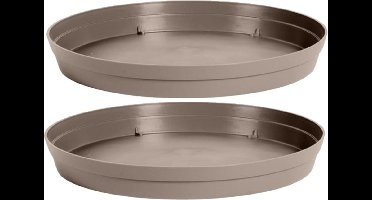 EDA Bloempot onderschaal Toscane - 2x stuks - kunststof - taupe - D23 cm - opvangschalen