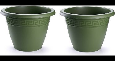 Plasticforte Plantenpot - 4x stuks - donkergroen - 25x19 cm - bloempot - kunststof - rond