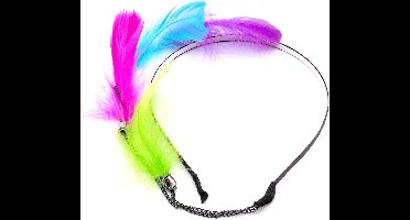 Festival/Ibiza diadeem met hanger 4 veren groen-roze-blauw-paars