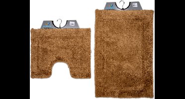 Wicotex - Badmat set met Toiletmat - WC mat met uitsparing Taupe uni - Antislip onderkant