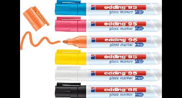 edding 95/6 S glasmarker set - assorti kleuren - 6 stuks - zonder pompsysteem direct te gebruiken - 1,5-3mm