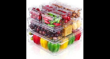Koelkastorganizer, set van 10, doorzichtige, stapelbare opbergdoos, organizer, set kleine koelkastbox, voorraaddozen voor keuken, koelkast, kasten, rekken, badkamer