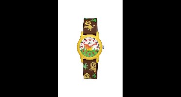 Q&Q V22A-019VY - Horloge - Sport - Analoog - Kinderen - Unisex - Plastic band - Rond - Kunststof - Cijfers - Bloemen - Leeuw - Bruin - Geel - Oranje - Groen - Wit - 10 ATM