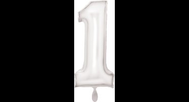 Folieballon 86cm cijfer 1 Silk White