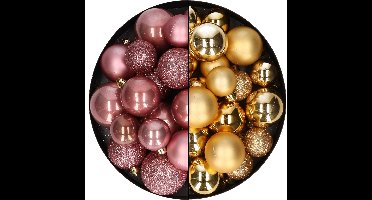 Decoris kerstballen 60x st - goud/oudroze - 4-5-6 cm - kunststof - kerstversiering